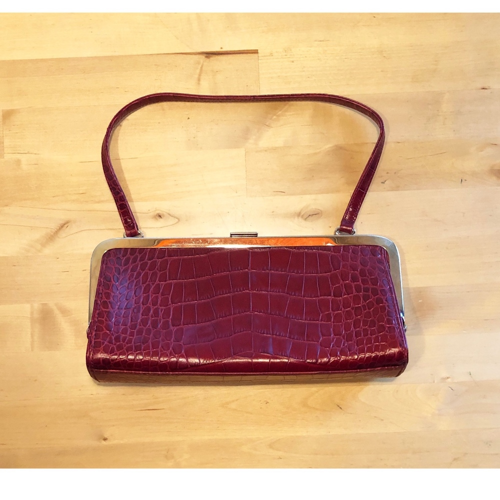 Ann Taylor Faux Alligator Clutch Handbag